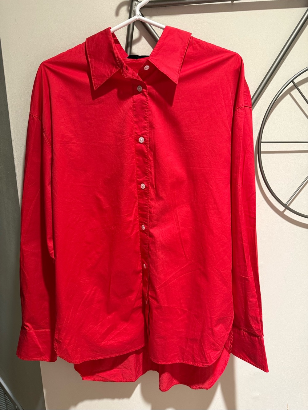 Sold Out NYC The Everything Shirt Red Poplin Oversized Button Down Top Large